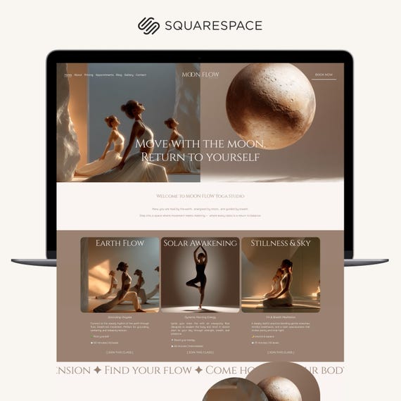 Yoga instructor Squarespace template – clean website design for studios, pilates and wellness businesses
