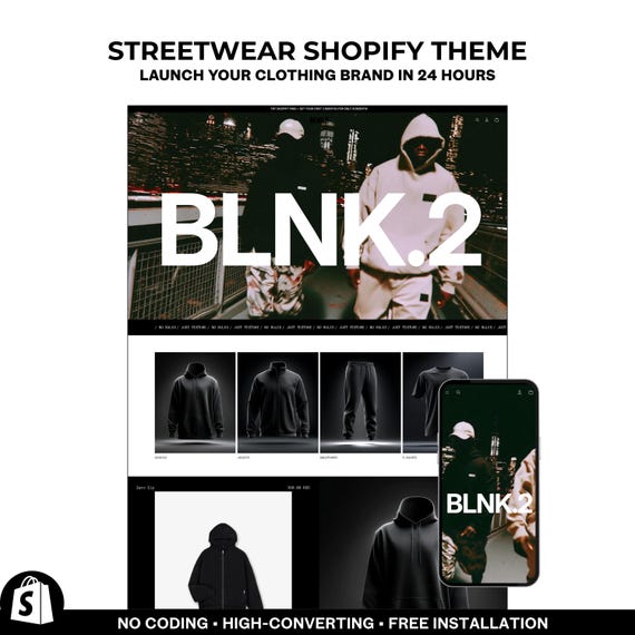 Streetwear Shopify Theme, Clothing Brand Website Template, Urban Fashion Store, Ecommerce Design