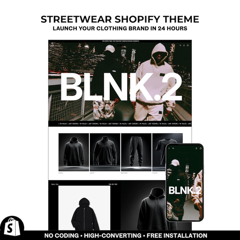 Streetwear Shopify Theme, Clothing Brand Website Template, Urban Fashion Store, Ecommerce Design