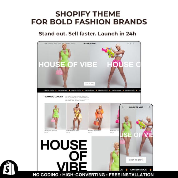 Bold Fashion Shopify Theme, Clothing Brand Website Template, Trendy Boutique Design, Urban Store