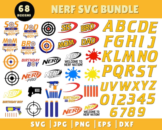 68 Nerf SVG Bundle, High Quality Nerf PNG, Birthday Svg, Shirt Design, Svg for Cricut, Instant Download, Nerf Gun SVG, Nerf Clipart