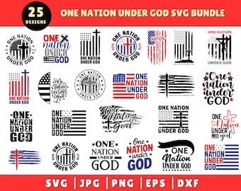 One Nation Under God SVG Bundle, 25 Patriotic Christian Flag & Cross Designs, America Flag SVG, Cut Files for Cricut,Silhouette,American SVG
