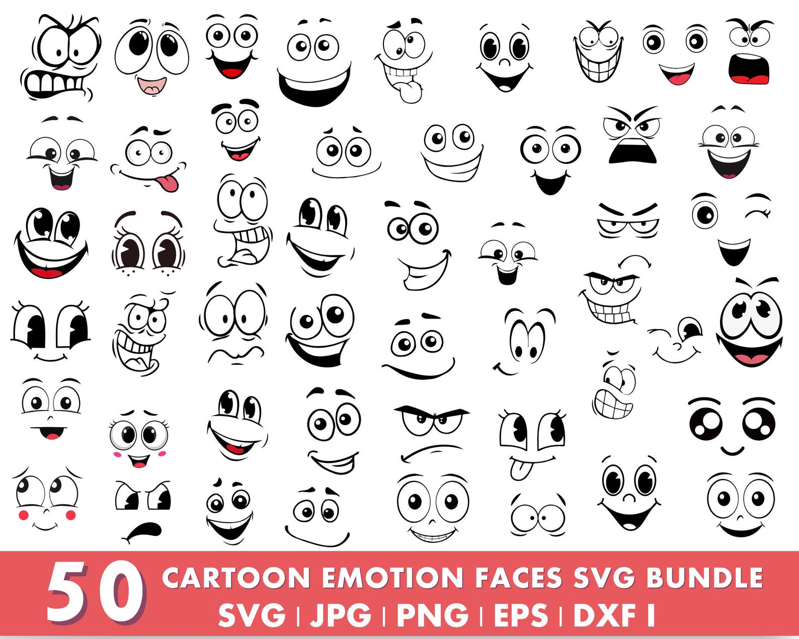 Cartoon Emotion Face Svg, Emoji Faces Svg, Eyes Svg, Cute Faces Svg ...