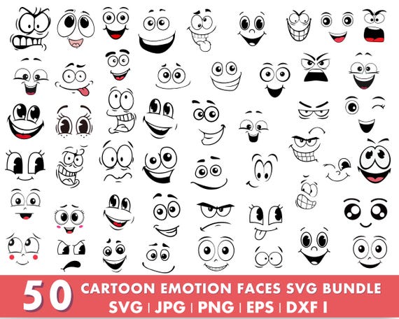 Cartoon Emotion Face Svg, Emoji Faces Svg, Eyes Svg, Cute Faces Svg, Emoji Clipart, Funny Face Svg, Cartoon Clipart, Cartoon Vector