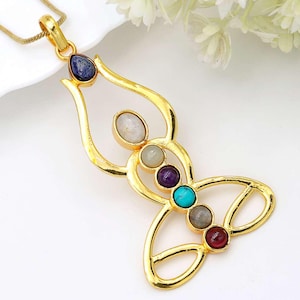 7 Chakra Pendant | Gold Yoga Pendant | Sukhasana Pose Necklace | Spiritual Healing Jewelry | Meditation Amulet | Chakra Energy Necklace