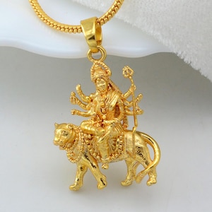 Gold Maa Durga Pendant | 18k Gold Hindu Goddess Necklace | Feminine Jewelry | Protection Amulet | Spiritual Pendant | Spiritual Jewelry