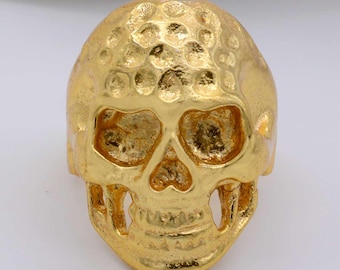 Gouden schedel herenring | Dikke uniseks schedelband | Statementring aandenken Mori | Gotische motorring voor hem| Alternatieve sieraden voor gewaagde punk