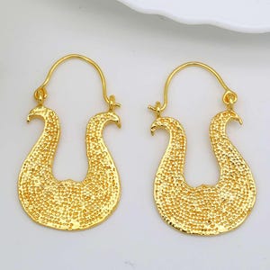 Egyptian Urn Hoop Earrings | Hand-Hammered 18K Gold Earrings | Textured Gold Earrings | Handmade Artisan Hoops | Gold Boho Earrings
