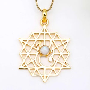 Heart Chakra Mandala Pendant with Moonstone | Fire Symbol Necklace | Geometry Pendant | Yoga Jewelry | Spiritual Gift | Chakra Pendant