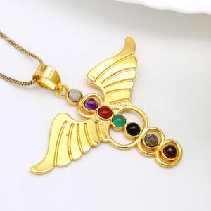 7 Chakra Pendant | Gold Yoga Pendant | Gold Wings Necklace | Spiritual Healing Jewelry | Meditation Amulet | Chakra Energy Necklace
