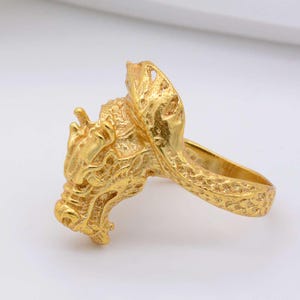 Dragon Head Ring | 18k Gold Plated Chinese Dragon Ring | Strength Protection Power | Ancient Dragon Jewelry | Magical Creature Ring