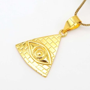 Evil Eye Pendant | Eye of Horus Necklace | Third Eye Pendant on Gold Pyramid | Protection Amulet | Spiritual Jewelry | Gold Talisman Pendant