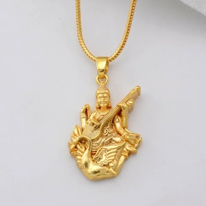 Saraswati Pendant | Hindu Goddess Necklace | Creativity Talisman | Spiritual Jewelry | Meditation Amulet | Yoga Necklace | Boho Gold Pendant
