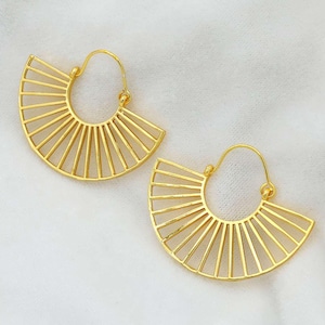 Half Sun Earrings | Sun Ray earrings | Gold Sun Earrings | Gold Dangle Hoops | Sunburst earrings | Positive Energy Earrings | Gold Hoops