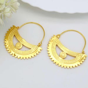 Half Sun Earrings | Gold Hoop Earrings | Crescent Moon Earrings | Half Moon Dangle Hoops | Sunburst earrings | Sun Earrings | Gold Hoops