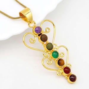7 Chakra Gemstone Pendant | Gold Energy Healing Necklace | Spiritual Balance Amulet | Yoga Jewelry | Meditation Pendant | Gift for yogis