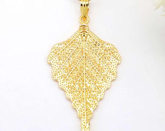 Bladgoudhanger | Lindebladketting | Gouden hanger met filigraanblad | Spiritueel boomsymbool | Energetische healing sieraden | Bladgoudketting
