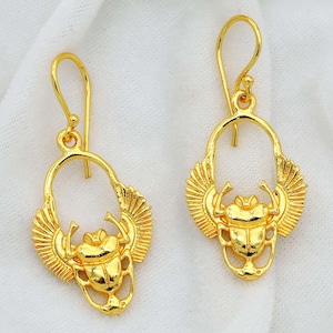 Egyptian Scarab Hoop Earrings | Gold Beetle Earrings | Gold Scarab Earrings | Ancient Egyptian Jewelry | Gold Boho Hoops | Gift for Her