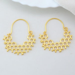Honeycomb Hoop Earrings | Gold Hoops | Nature-Inspired Earrings | Bee Jewelry | Handmade Hoops | Minimalist Beehive Earrings | Honey Hoops