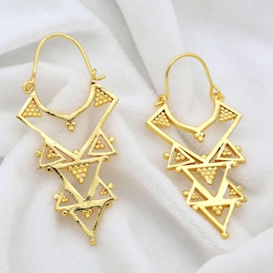 Gold Geometrische Tribal Ohrringe - 18K Vergoldete Statement Creolen | Boho Dreieck Tropfen Ohrringe | Leichter Schmuck | Geschenk für Sie