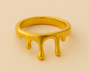 Goldtropfenring – Ausdrucksstarker, skulpturaler Statement-Ring | Künstlerischer, moderner Schmuck | Geschenk für Sie | Goldtropfenring | Tropfenring