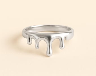 Skulpturaler Statement Ring, Silber Ring | Künstlerischer Moderner Schmuck | Geschenk für Sie | Gold tropfender Ring | Tropf-Ring