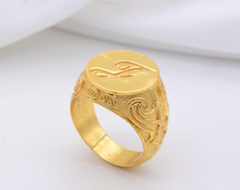 Initial J Signet Ring | Gold Letter J Ring | Personalized Signet Jewelry | Custom Keepsake Ring | Heirloom Gift for Him or Her