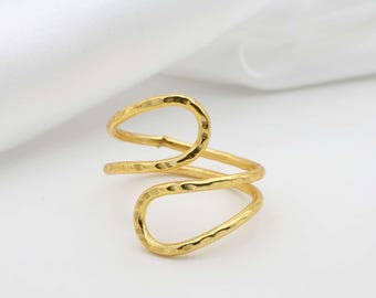 Boho Hammered Ring, Women’s Brass Wrap Band Ring, Minimalist Adjustable Ring, Dainty brass ring, Handmade ring, 18K Gold Plated Jewelry