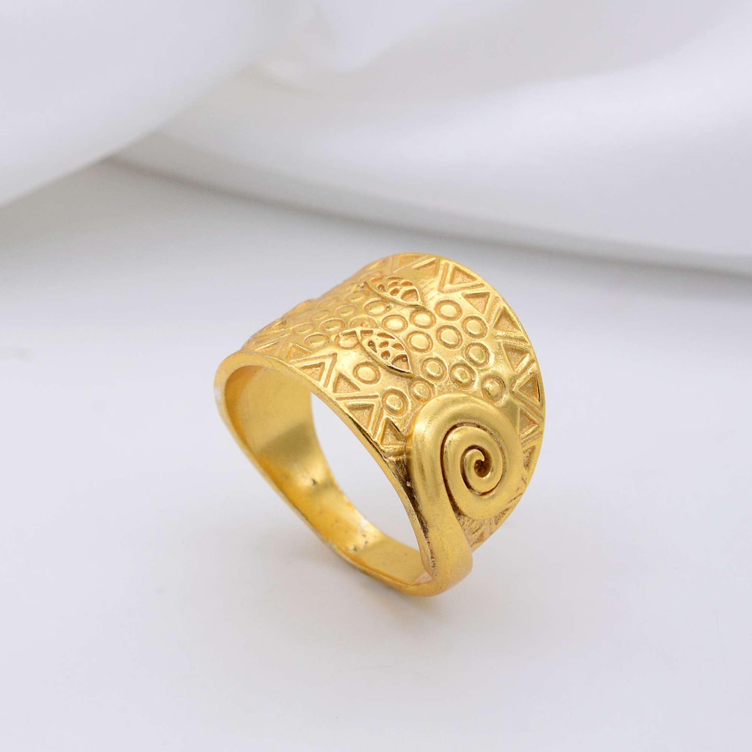 Ocean Tribal Spiral Ring Textured Gold Wide Band Ring Ancient ocean-tribal-spiral-ring-textured-gold-wide-band-ring-ancient