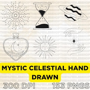 Celestial Graphics Bundle: Boho Moon, Star, Constellation Line Art (Digital Download
