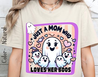 Camiseta de Halloween "Just a Mom Life", camiseta suave, camiseta de Halloween para mamá, regalo para el equipo de mamás fantasma, disfraz de Halloween para mamá, rayas, camiseta Boos
