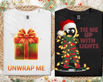 Funny Matching Christmas Couple Shirts: Unwrap Me Holiday T-Shirt Set