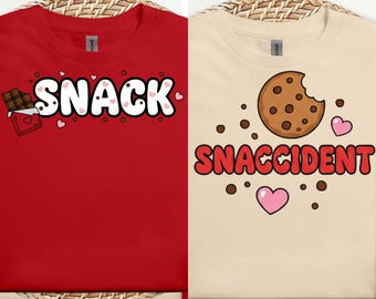 Snack Snaccident Valentine Shirts, Funny Matching Couple Pajamas, His and Hers Sleep Shirts, Cute Valentine Outfit for Couples