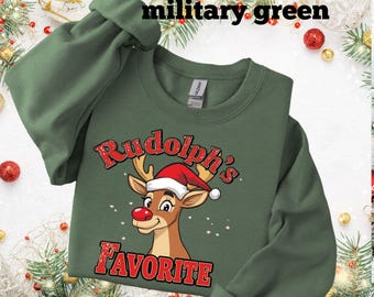 Christmas Matching Couple Sweatshirts, Funny Reindeer Holiday Outfit, Rudolphs Favorite Ride My Sleigh Sweatshirt