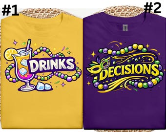 Chemises pour couple Mardi Gras Décisions de boissons assorties T-shirts de carnaval Tenue de fête amusante pour les couples