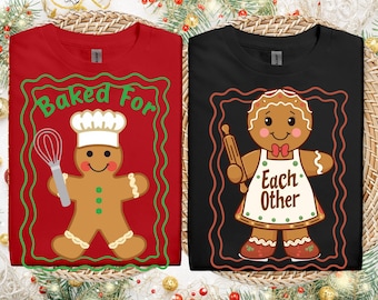 Matching Gingerbread Couple Christmas T-Shirts: Softstyle Holiday Tees