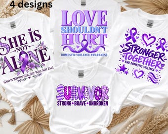 Camiseta de Conscientização sobre Violência Doméstica, Camiseta Sobrevivente com Laço Roxo, Quebre o Silêncio, Escolha a Coragem, Apoie Sobreviventes - Presente