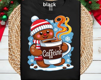 Camiseta de galleta de jengibre para amantes del café / Camiseta divertida de café navideño / Camiseta de galleta de jengibre navideña para adictos al café, regalo de Navidad
