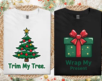 Matching Christmas Couple Shirts: Funny Holiday Tree T-Shirt Set