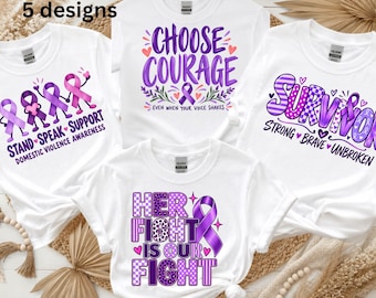 Camiseta de Conscientização sobre Violência Doméstica, Camiseta Sobrevivente com Laço Roxo, Quebre o Silêncio, Escolha a Coragem, Apoie Sobreviventes - Presente