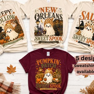 Camiseta de Halloween con temática de fantasmas, linda camiseta de fantasmas con helados, camiseta de Salem Sleepy Hollow Pumpkin Patch, Nueva Orleans, Transilvania