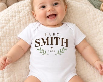 Personalized Baby Bodysuit, Custom Last Name Infant Outfit, Newborn Coming Home Gift, Baby Shower Keepsake, Birth Year Shirt