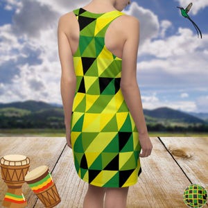 Racerback Dress, Jamaican Geometric Print Summer Dress, Independence Day Wear, Flag Dress, Casual Dress