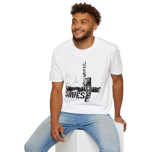 Faith-Inspired Unisex T-Shirt, Jesus Saves Shirt, Christian Apparel, Spiritual Gift, Casual Tee for Church, Youth Group image 1