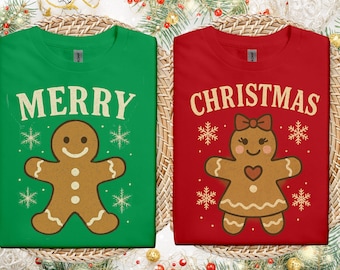Vintage Gingerbread Couple Christmas T-Shirt: Retro Holiday Matching Tee