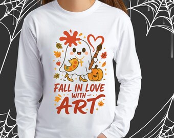 Fall in Love with Art Shirt | Ghost Artist Fall Pumpkin Tee | Art Teacher Autumn Shirt