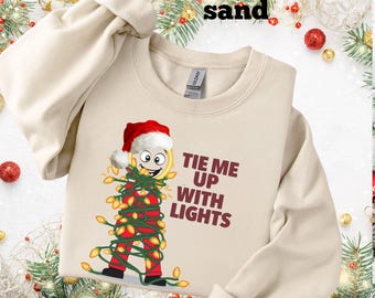 Funny Matching Christmas Couple Sweatshirts, Unisex Sweatshirt Set, Holiday Party Gift, Tie Me Up With Lights, Naughty Couples Shirts