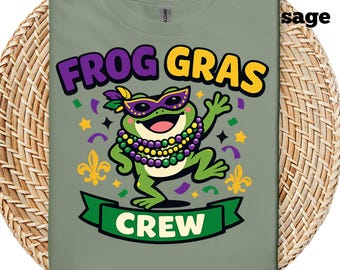 Frog Gras Crew Shirt, Mardi Gras Frog Tee, Carnival Frog Shirt, Louisiana Party T Shirt, Mardi Gras Group Outfit