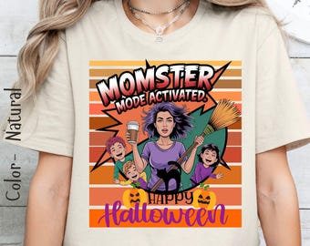 Camiseta de Halloween Momster Life, camiseta de estilo suave, camiseta de Halloween para mamá, regalo para el escuadrón de mamás brujas, disfraz de mamá de Halloween, rayas,