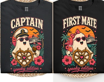 Captain & First Mate Halloween Cruise Shirts, Couple Cruise Shirts, Matching Cruise Couple Tees, Halloween Cruise Vacation Shirts